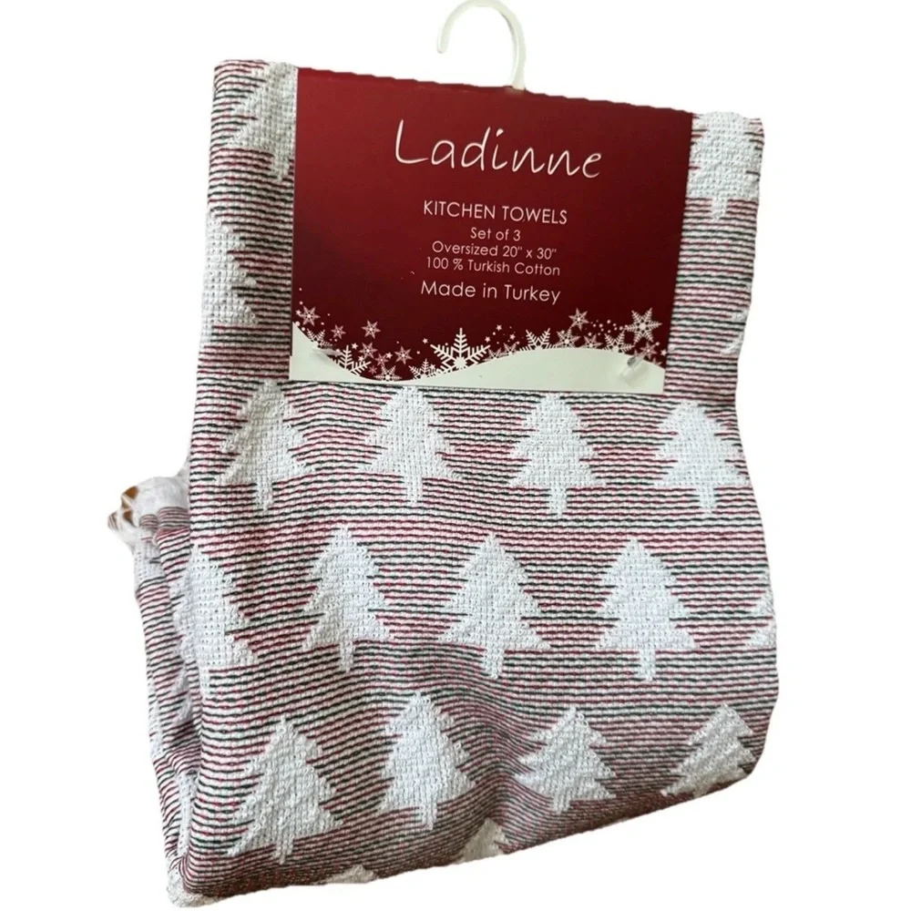 Christmas Ladinne Kitchen Towels Set Of 3 Oversized 20”x30” 100% Turkish Cotton